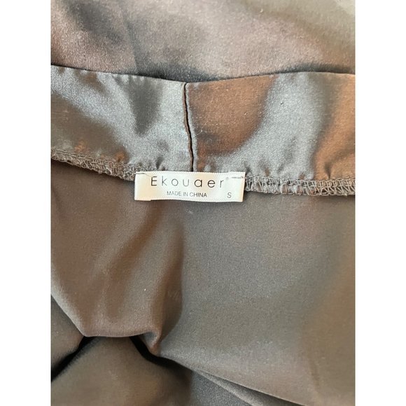 Ekouaer Robe Womens Small Classic Gray Satin Kimono Short Lounge Lace Accent - Picture 5 of 5